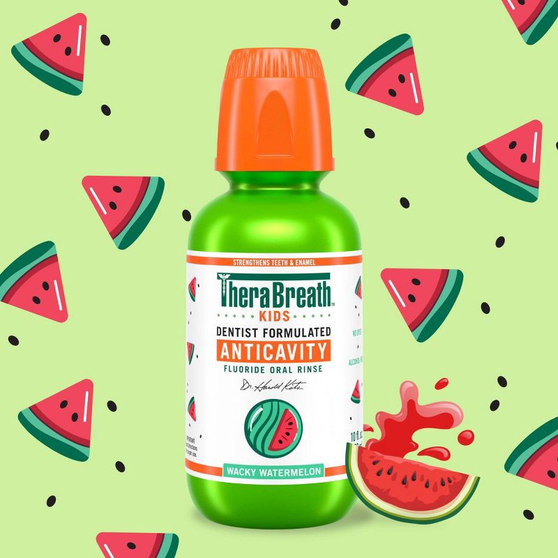 slide 2 of 10, TheraBreath Kids Mouthwash with Fluoride - Wacky Watermelon - 10 fl oz, 10 fl oz