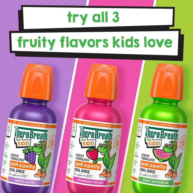 slide 8 of 9, TheraBreath Kids Mouthwash with Fluoride - Wacky Watermelon - 10 fl oz, 10 fl oz