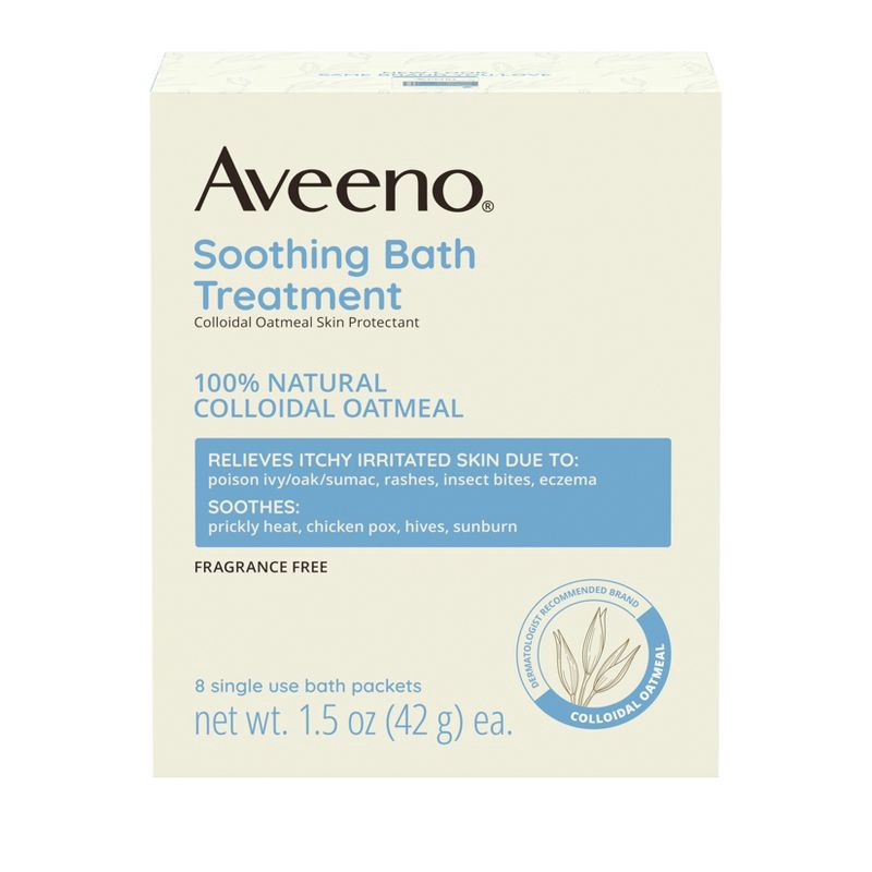 slide 2 of 7, Aveeno Soothing Oatmeal Bath Soak for Eczema with Natural Colloidal Oatmeal - Scented - 1.5oz/8ct, 8 ct; 1.5 oz