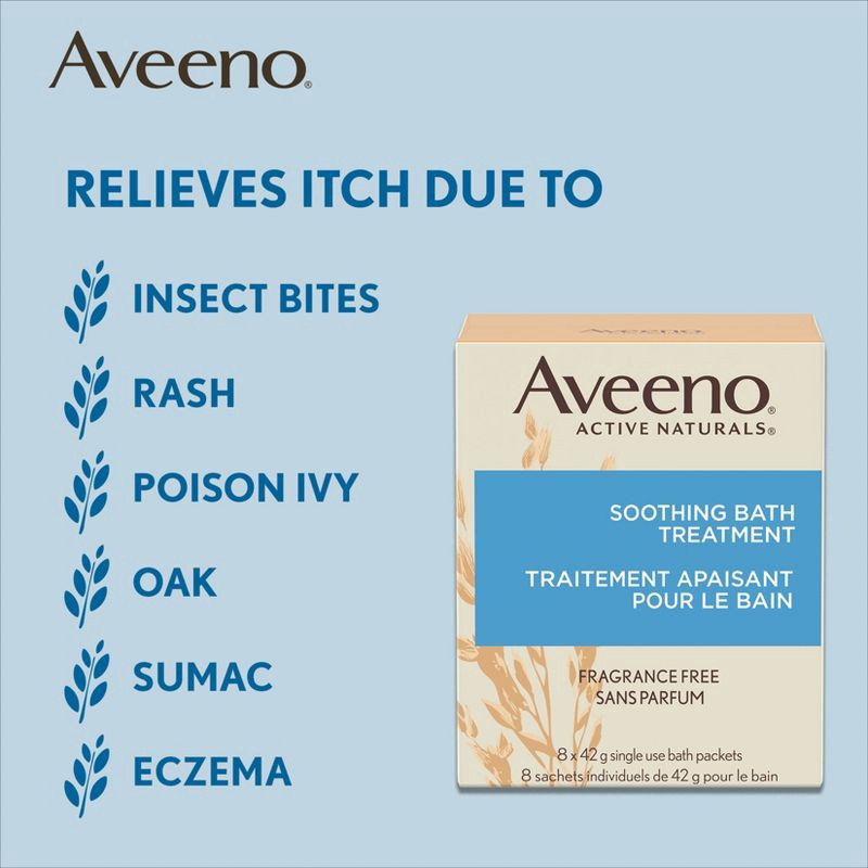 slide 3 of 7, Aveeno Soothing Oatmeal Bath Soak for Eczema with Natural Colloidal Oatmeal - Scented - 1.5oz/8ct, 8 ct; 1.5 oz