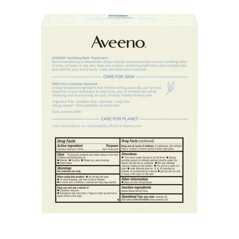 slide 4 of 7, Aveeno Soothing Oatmeal Bath Soak for Eczema with Natural Colloidal Oatmeal - Scented - 1.5oz/8ct, 8 ct; 1.5 oz