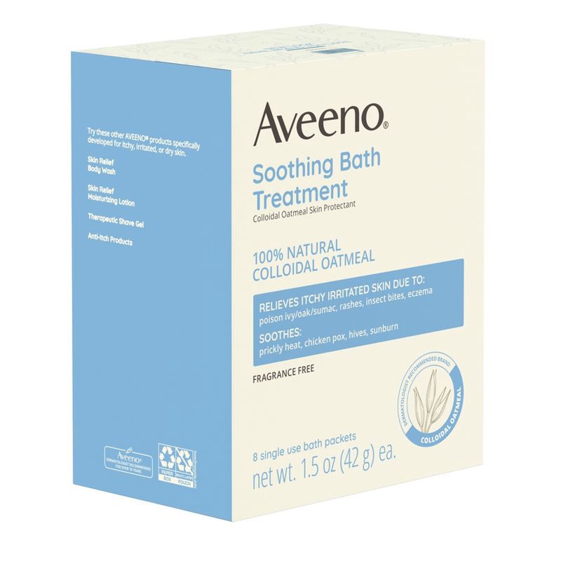 slide 5 of 7, Aveeno Soothing Oatmeal Bath Soak for Eczema with Natural Colloidal Oatmeal - Scented - 1.5oz/8ct, 8 ct; 1.5 oz