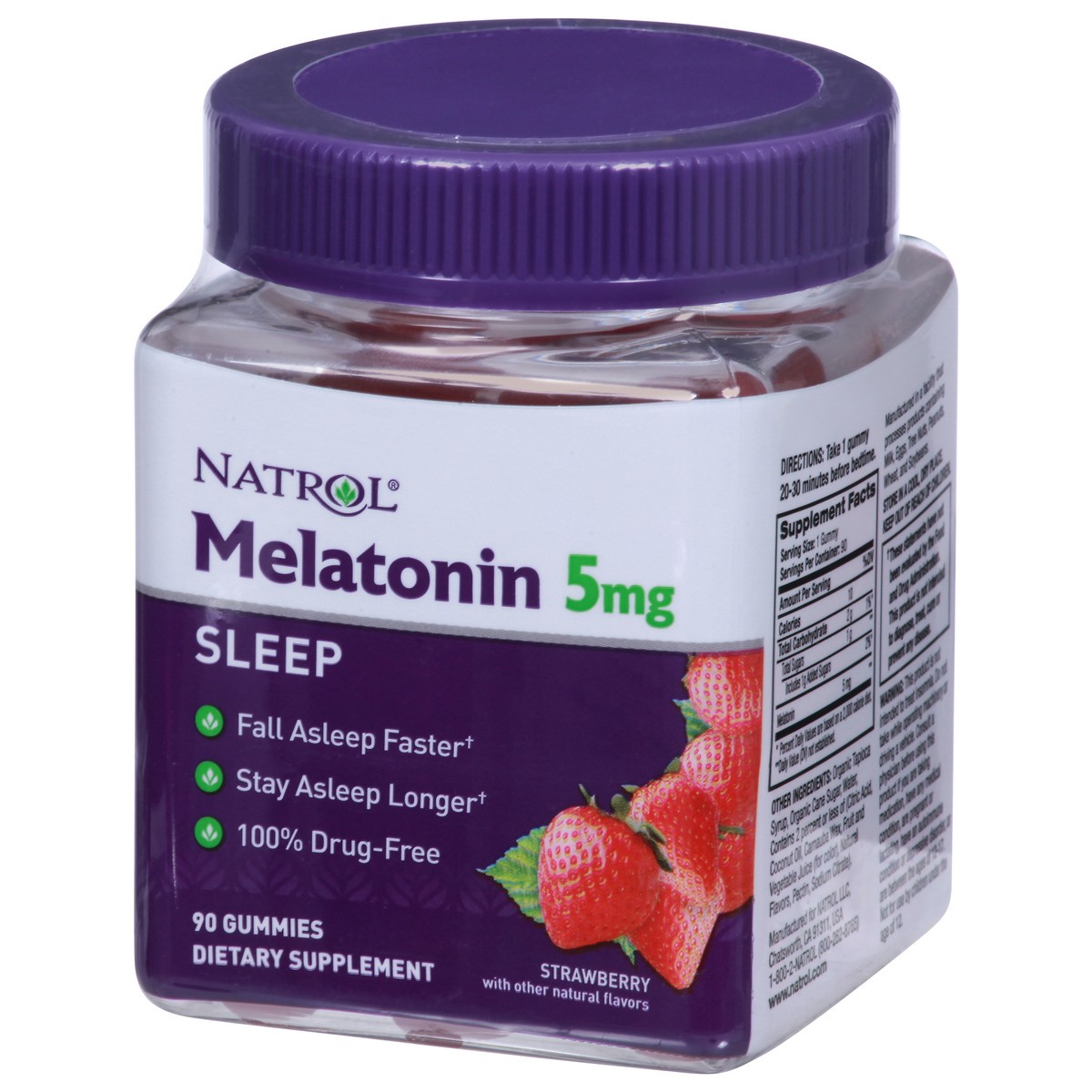 slide 3 of 9, Natrol 5mg Melatonin Gummies, Sleep Support for Adults, Melatonin Supplements for Sleeping, 90 Strawberry-Flavored Gummies, 45 Day Supply, 90 ct