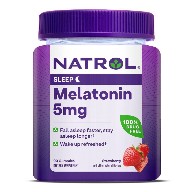 slide 1 of 9, Natrol 5mg Melatonin Gummies, Sleep Support for Adults, Melatonin Supplements for Sleeping, 90 Strawberry-Flavored Gummies, 45 Day Supply, 90 ct