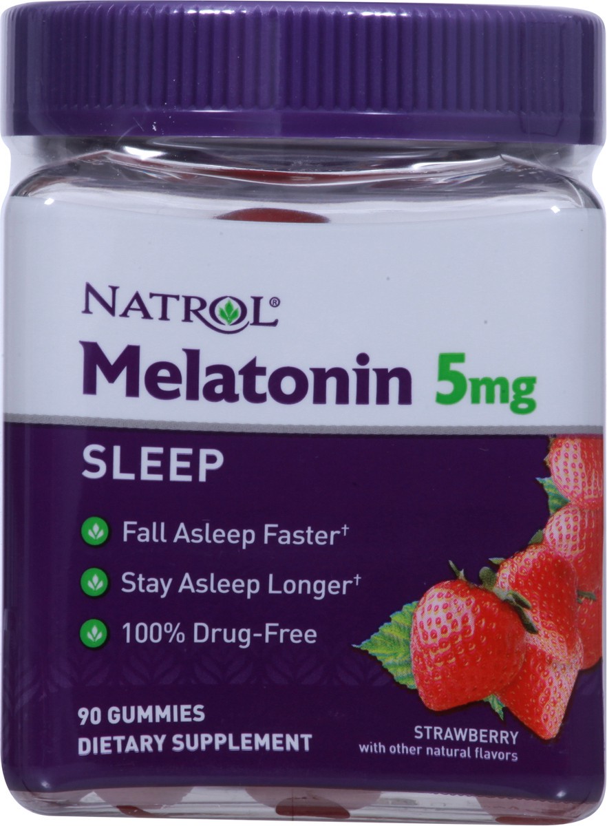 slide 6 of 9, Natrol 5mg Melatonin Gummies, Sleep Support for Adults, Melatonin Supplements for Sleeping, 90 Strawberry-Flavored Gummies, 45 Day Supply, 90 ct