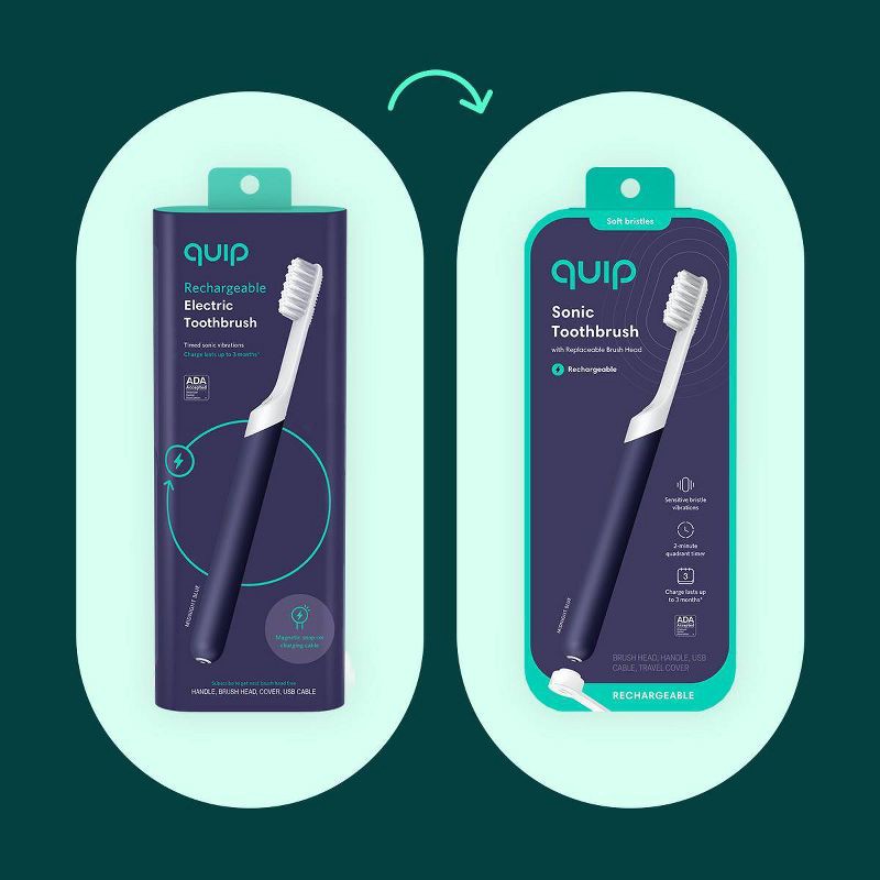 slide 10 of 10, quip Rechargeable Sonic Electric Toothbrush - Plastic | Timer + Travel Case/Mount, 1 ct