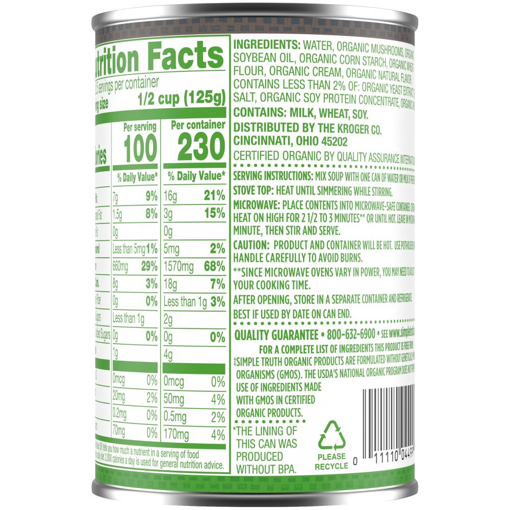 slide 4 of 4, Simple Truth Condensed Soup, Cream of Mushroom, 10.5 oz