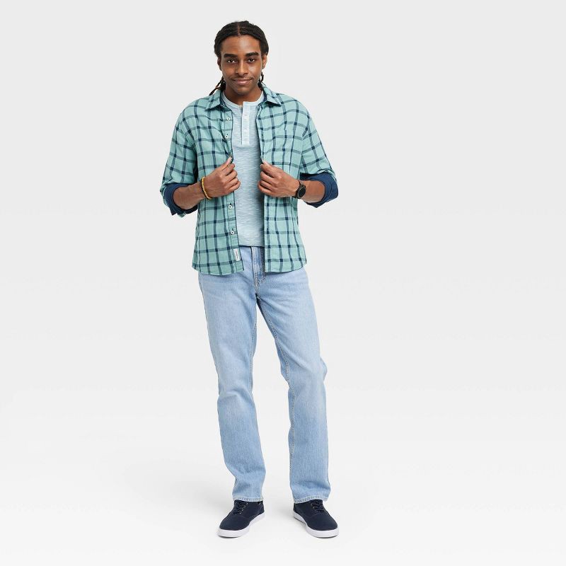 slide 3 of 3, Men's Straight Fit Jeans - Goodfellow & Co™ Light Blue Denim 40x32: Mid Rise, Stretch Twill Fabric, 1 ct