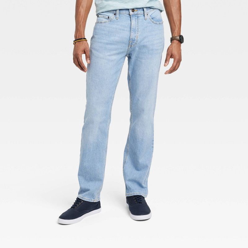 slide 1 of 3, Men's Straight Fit Jeans - Goodfellow & Co™ Light Blue Denim 40x32: Mid Rise, Stretch Twill Fabric, 1 ct