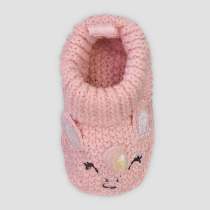 slide 2 of 5, Carter's Just One You® Baby Girls' Knitted Slippers - Pink Newborn: Unicorn Pattern, Pull-On Bootie, Cotton Lining, 1 ct