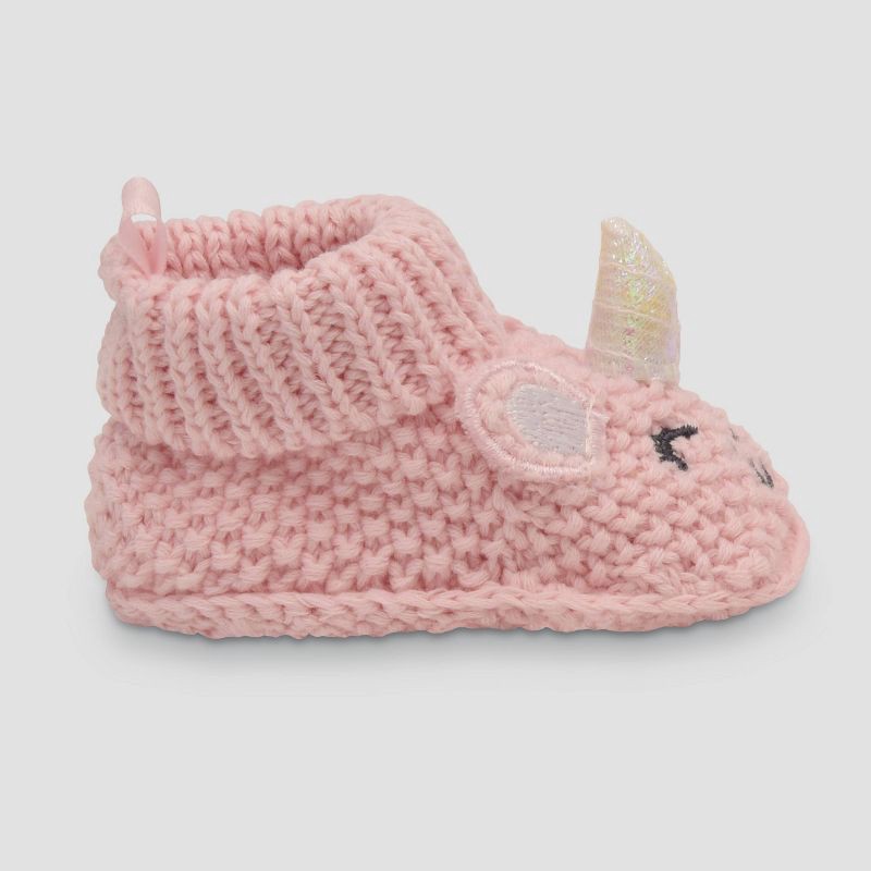 slide 3 of 5, Carter's Just One You® Baby Girls' Knitted Slippers - Pink Newborn: Unicorn Pattern, Pull-On Bootie, Cotton Lining, 1 ct