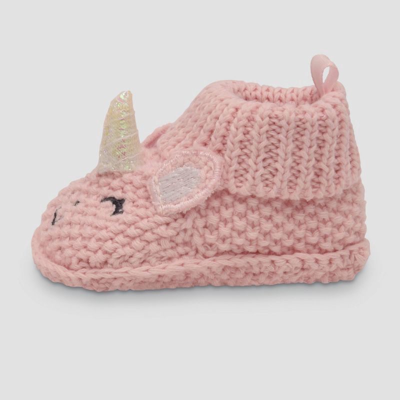 slide 4 of 5, Carter's Just One You® Baby Girls' Knitted Slippers - Pink Newborn: Unicorn Pattern, Pull-On Bootie, Cotton Lining, 1 ct