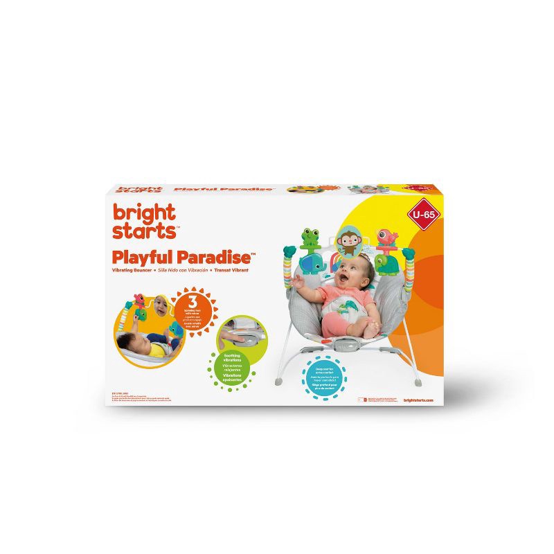 slide 12 of 12, Bright Starts Playful Paradise Vibrating Baby Bouncer with Toys, 1 ct