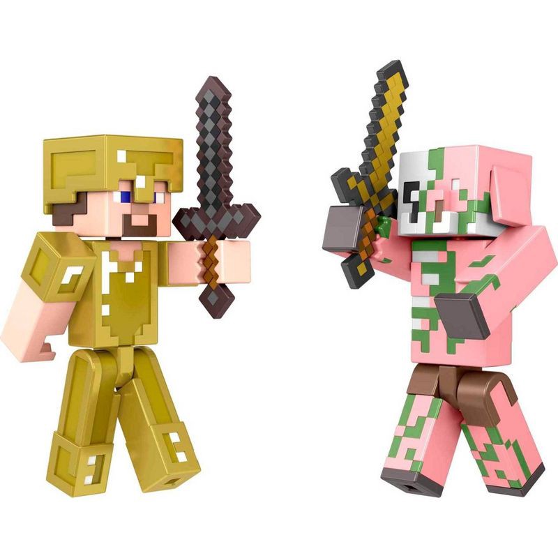 Set of 2 - Minecraft Build-A-Portal 3.25-in Figures - (Zombified Piglin +  Steve) 