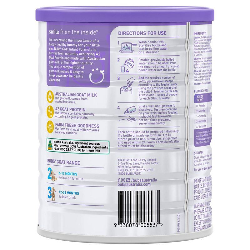 slide 2 of 4, Bubs Stage 1 Goat Milk Based Powder Infant Formula - 28.2oz, 28.2 oz