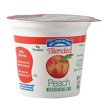 slide 1 of 1, Hill Country Fare Blended Low Fat Peach Yogurt, 6 oz
