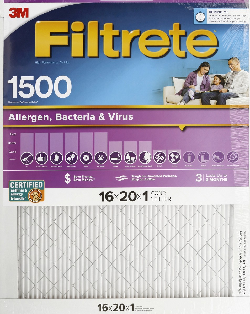 slide 1 of 8, 3M Filtrete Healthy Living 1500 Ultra Allergen Filter, 16 in x 20 in