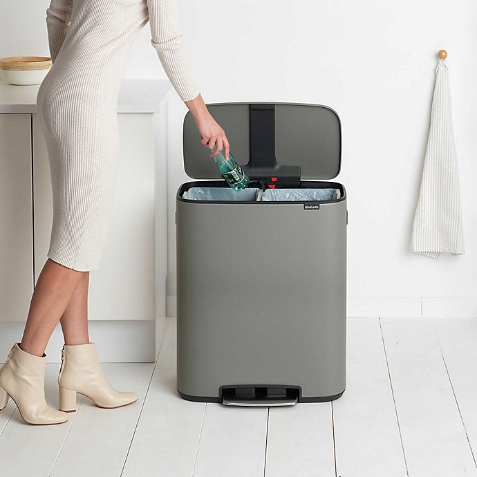 slide 2 of 12, Brabantia Dual Compartment BO Pedal Bin Steel Trash Can - Concrete Grey, 60 liter