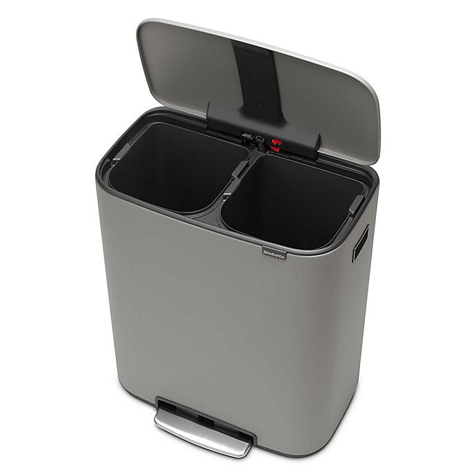 slide 4 of 12, Brabantia Dual Compartment BO Pedal Bin Steel Trash Can - Concrete Grey, 60 liter