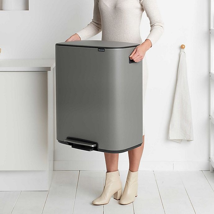 slide 5 of 12, Brabantia Dual Compartment BO Pedal Bin Steel Trash Can - Concrete Grey, 60 liter