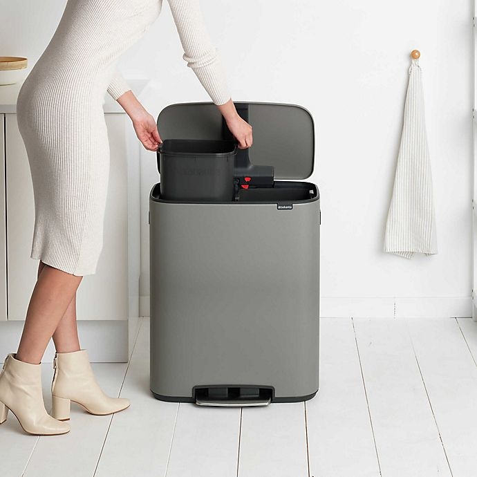 slide 11 of 12, Brabantia Dual Compartment BO Pedal Bin Steel Trash Can - Concrete Grey, 60 liter