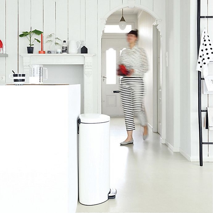 slide 4 of 5, Brabantia Flatback Fingerprint Proof Step-On Trash Trash Can - White, 8 gal