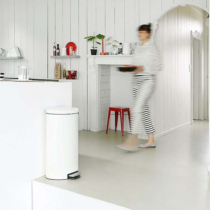 slide 5 of 5, Brabantia Flatback Fingerprint Proof Step-On Trash Trash Can - White, 8 gal