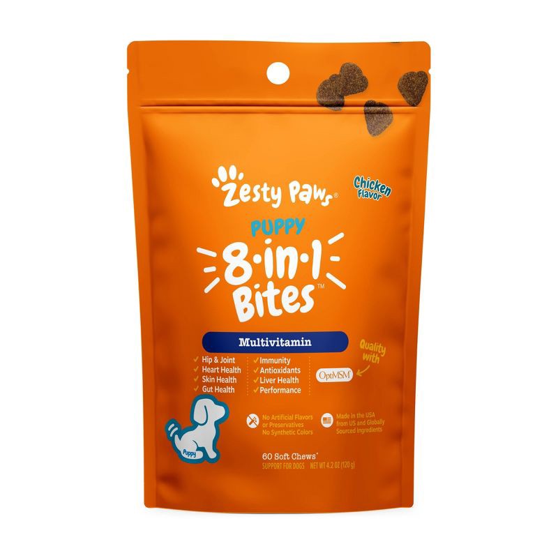slide 1 of 10, Zesty Paws 8-in-1 Puppy Vitamin and Supplement Bites - Chicken - 60ct, 60 ct