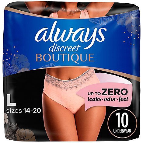 slide 1 of 1, Always Boutique Low Rise Maximum Absorbency Size L Black Incontinence Underwear - 10 Count, 10 ct