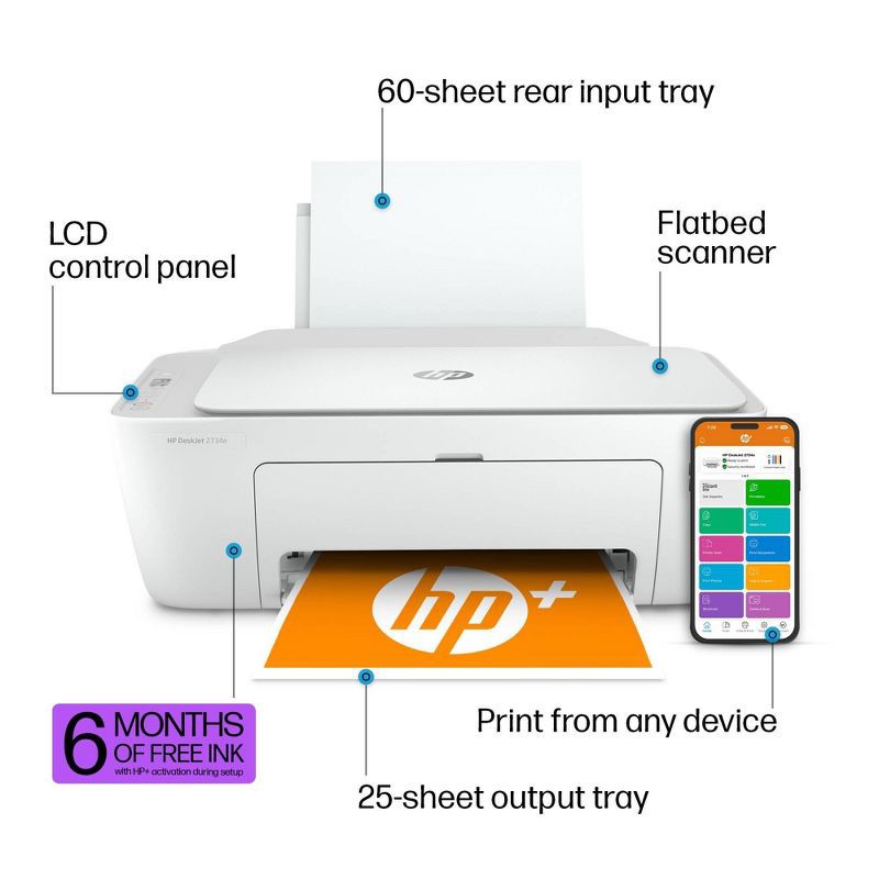 slide 4 of 17, HP Inc. HP DeskJet 2734e Wireless All-in-One Color Printer Scanner Copier with 3 Months Free Instant Ink (26K72A), 1 ct