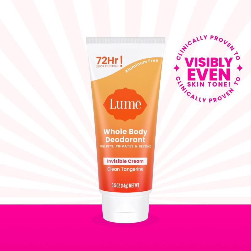 slide 9 of 10, Lume Whole Body Women's Deodorant - Mini Invisible Cream Tube - Aluminum Free - Clean Tangerine Scent - Trial Size - 0.5oz, 0.5 oz