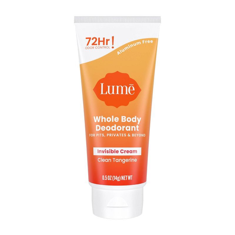 slide 1 of 10, Lume Whole Body Women's Deodorant - Mini Invisible Cream Tube - Aluminum Free - Clean Tangerine Scent - Trial Size - 0.5oz, 0.5 oz