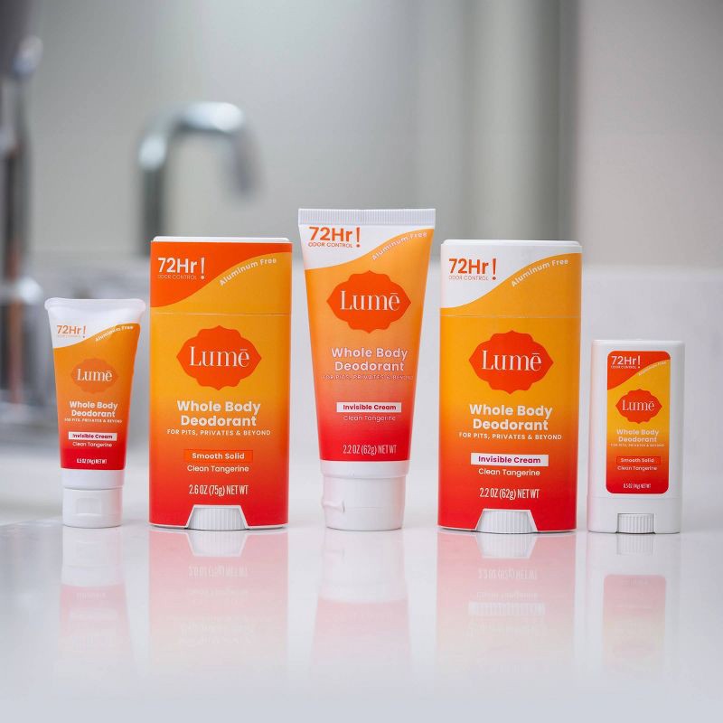 slide 6 of 10, Lume Whole Body Women's Deodorant - Mini Invisible Cream Tube - Aluminum Free - Clean Tangerine Scent - Trial Size - 0.5oz, 0.5 oz