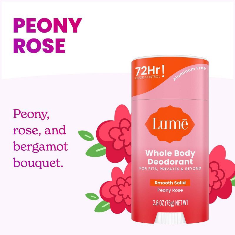 slide 7 of 8, Lume Whole Body Women's Smooth Solid Deodorant Peony Rose Scent - Aluminum-Free 2.6oz, 2.6 oz