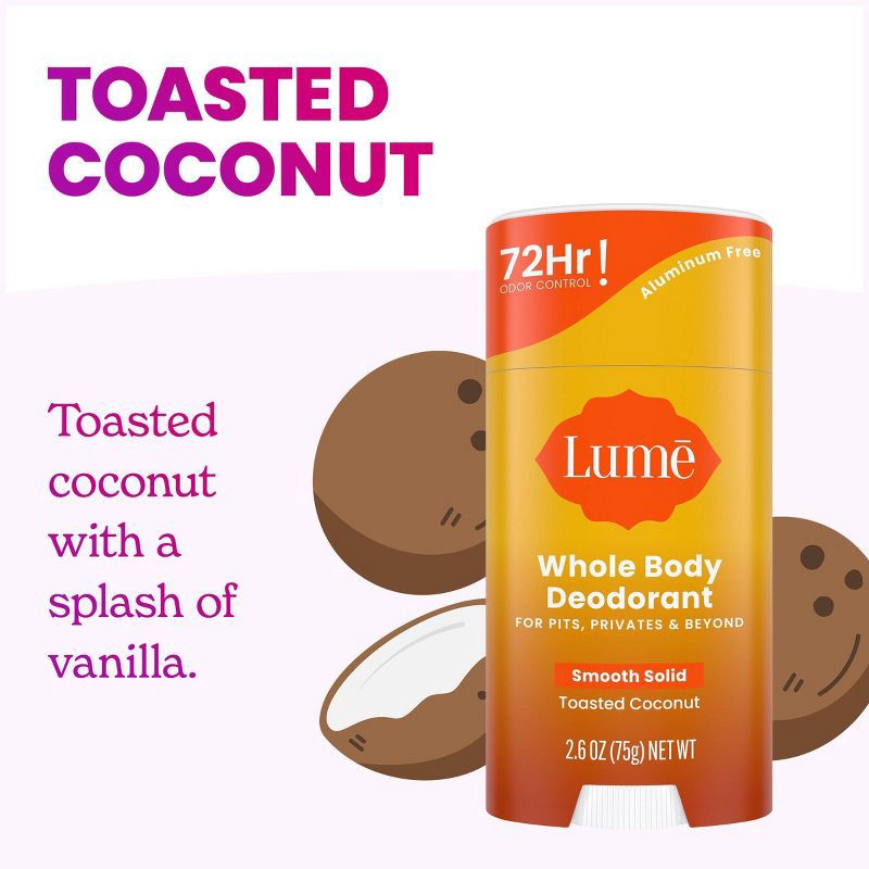 slide 7 of 8, Lume Whole Body Women's Smooth Solid Deodorant - Toasted Coconut Scent - Aluminum-Free 2.6oz, 2.6 oz