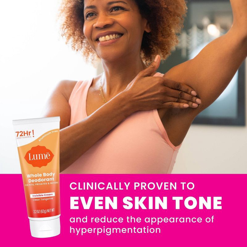 slide 6 of 11, Lume Whole Body Women's Invisible Cream Tube Deodorant Clean Tangerine Scent - Aluminum-Free 2.2oz, 2.2 oz