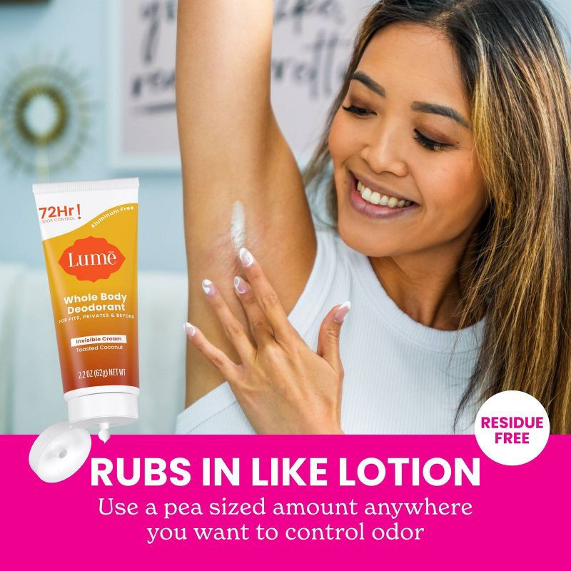 slide 9 of 11, Lume Whole Body Women's Invisible Cream Tube Deodorant Toasted Coconut Scent - Aluminum-Free 2.2oz, 2.2 oz