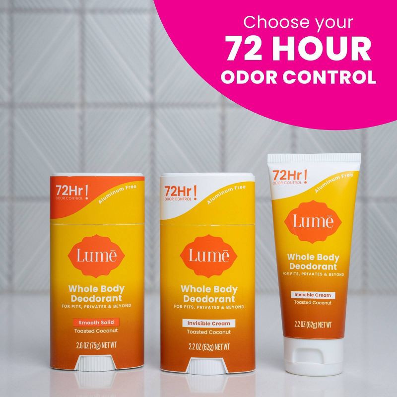 slide 11 of 11, Lume Whole Body Women's Invisible Cream Tube Deodorant Toasted Coconut Scent - Aluminum-Free 2.2oz, 2.2 oz