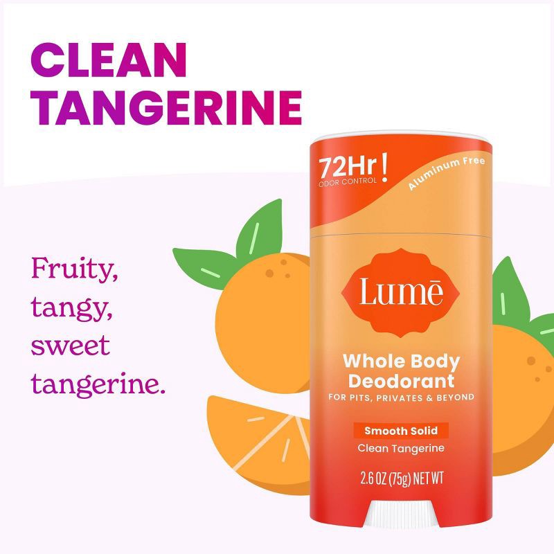 slide 7 of 8, Lume Whole Body Women's Smooth Solid Deodorant Clean Tangerine Scent - Aluminum-Free 2.6oz, 2.6 oz
