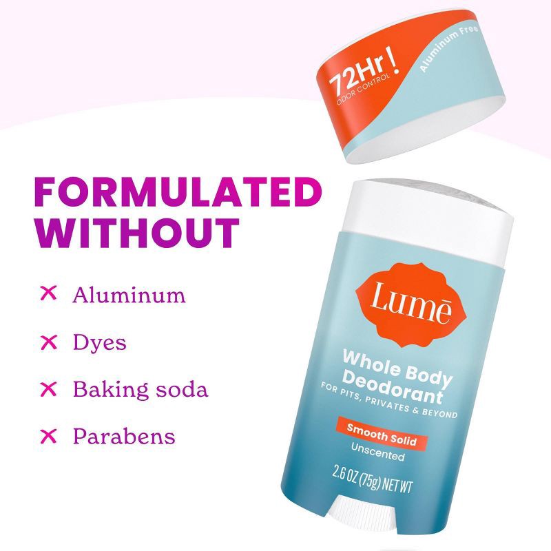 slide 3 of 8, Lume Whole Body Women's Smooth Solid Deodorant - Unscented - Aluminum-Free 2.6oz, 2.6 oz
