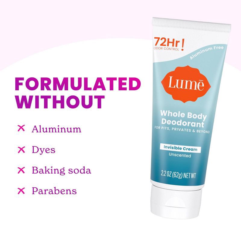 slide 6 of 11, Lume Whole Body Women's Deodorant Invisible Cream Tube - Unscented 2.2oz, 2.2 oz