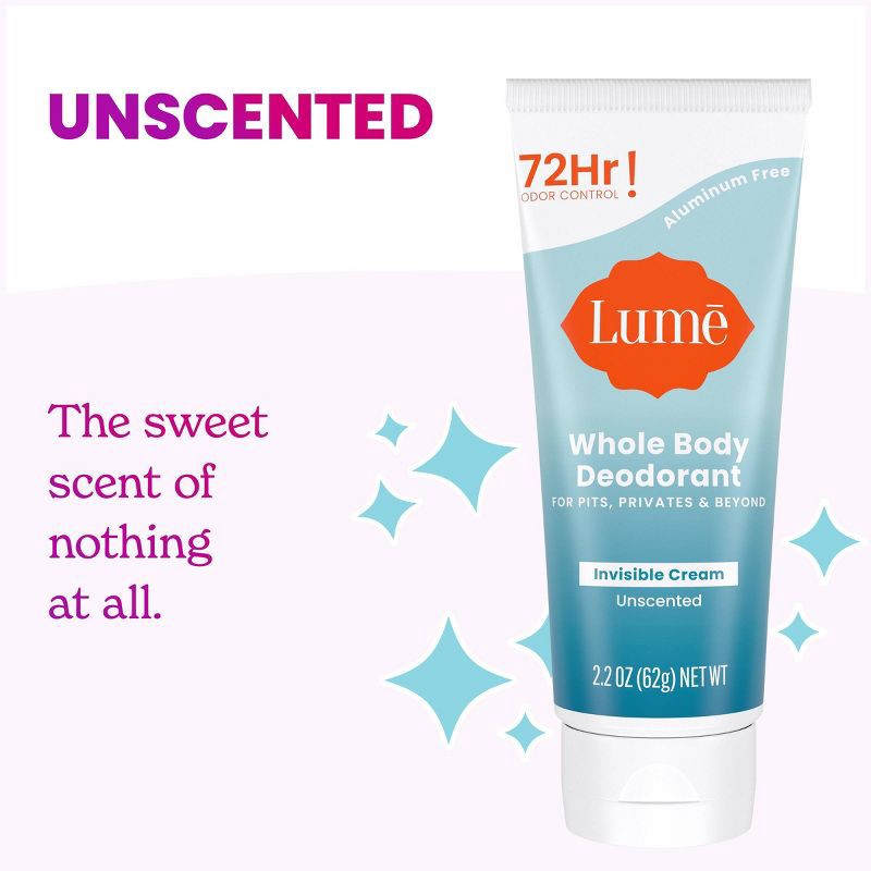 slide 9 of 11, Lume Whole Body Women's Deodorant Invisible Cream Tube - Unscented 2.2oz, 2.2 oz