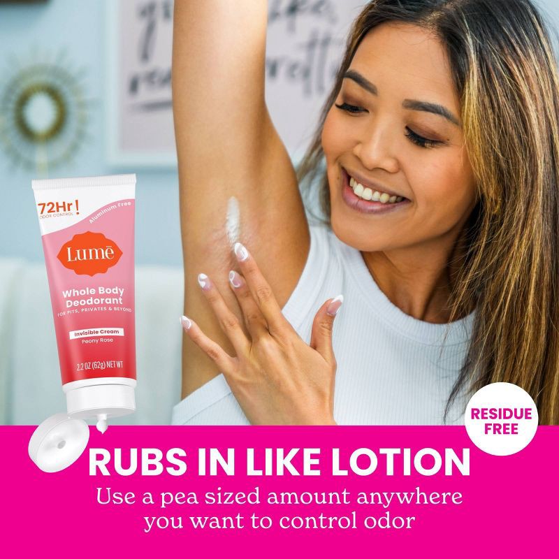 slide 7 of 11, Lume Whole Body Women's Invisible Cream Tube Deodorant Peony Rose Scent - Aluminum-Free 2.2oz, 2.2 oz