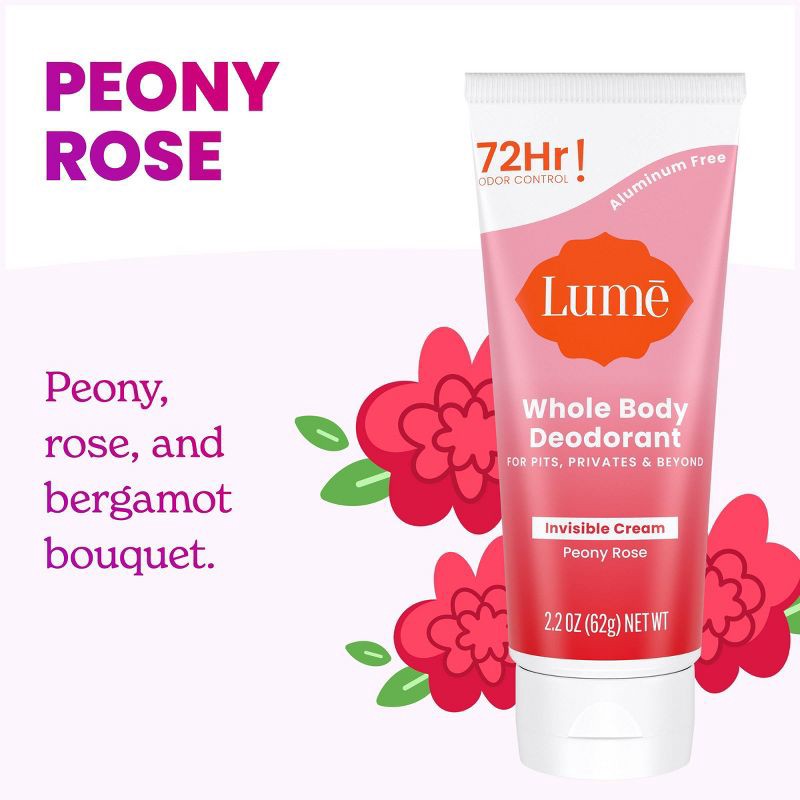 slide 10 of 11, Lume Whole Body Women's Invisible Cream Tube Deodorant Peony Rose Scent - Aluminum-Free 2.2oz, 2.2 oz