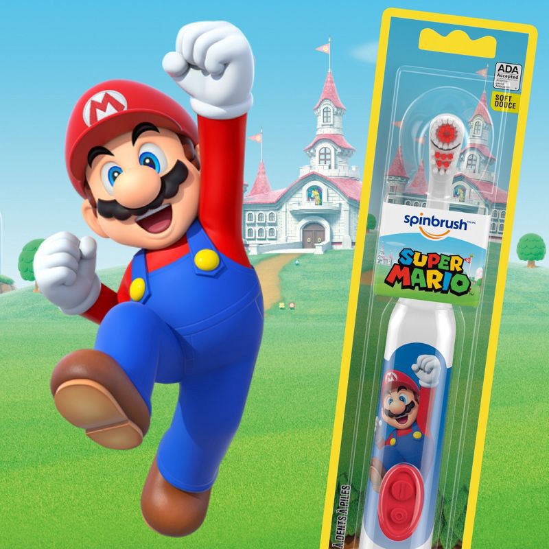 slide 2 of 9, Spinbrush Mario Kids Battery Electric Toothbrush, 1 ct