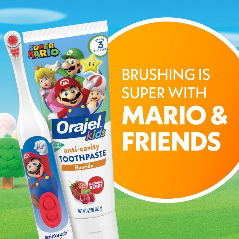 slide 9 of 9, Spinbrush Mario Kids Battery Electric Toothbrush, 1 ct