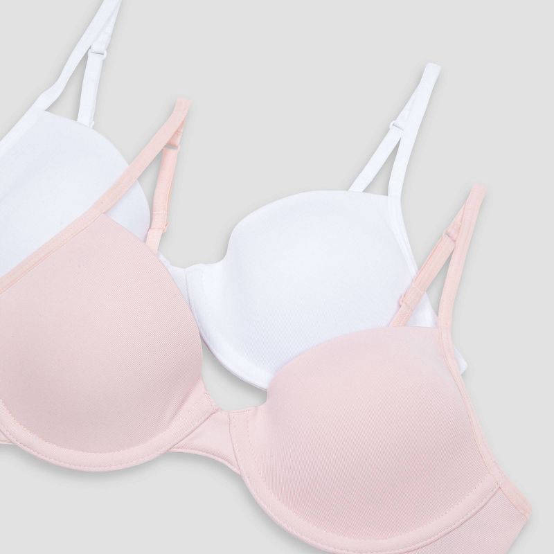slide 2 of 3, Hanes Girls' 2pk Underwire Bra - Pink/White 32: Molded Cup, Adjustable Strap, T-Shirt Style, 2 ct