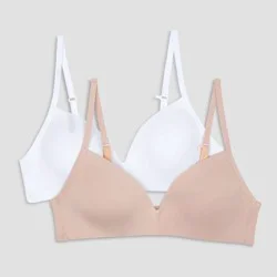 Hanes Girls' 2pk Wire Free Bra - Beige/White 34A