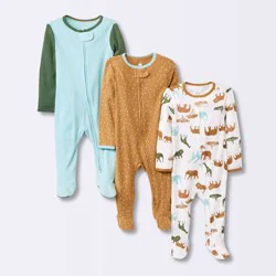 Baby Boys' 3pk Safari Animals Zip-Up Sleep N' Play - Cloud Island™ 3-6M