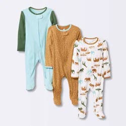 Baby Boys' 3pk Safari Animals Zip-Up Sleep N' Play - Cloud Island™ 3-6M
